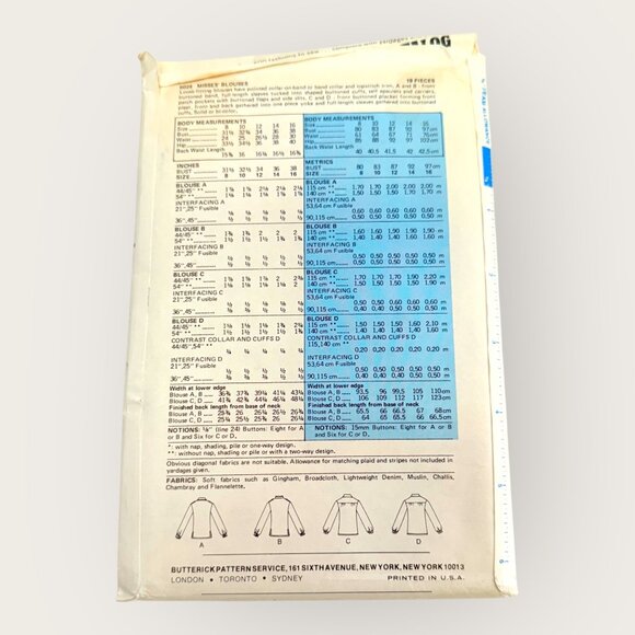 Vintage Butterick Sewing Pattern 5024 Misses Blouse Size 12 - Picture 2 of 2